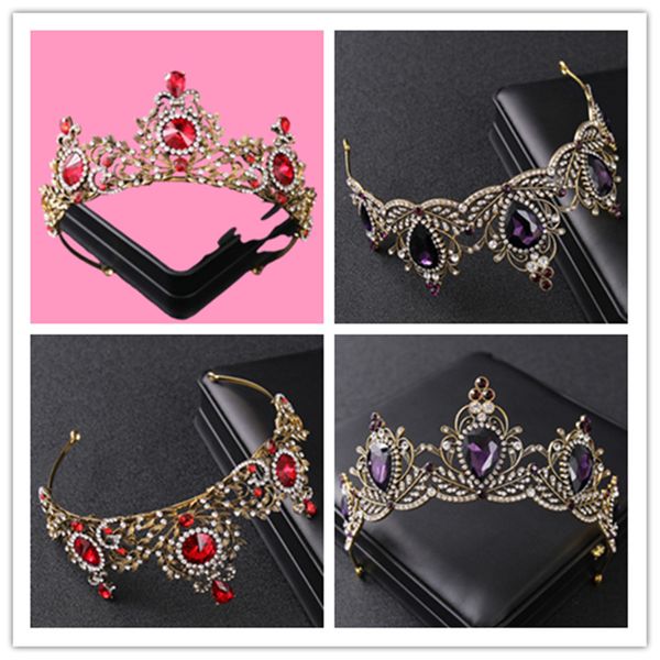 

bridal headwear with hollowed out purple zircon crown, sparkling purple rhinestone gold lace crown, shooting runway headwear, Silver