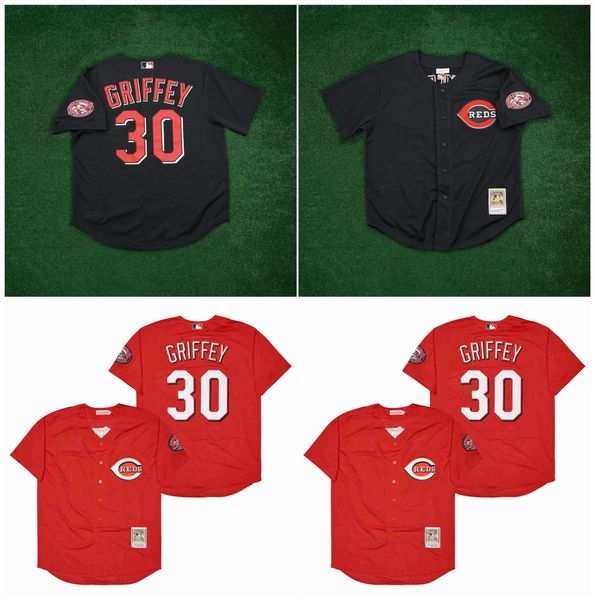 

mitchell and ness throwback reds ken griffey jr.cincinnati baseball jersey red black 2000 batting practice size s-5xl, Blue;black