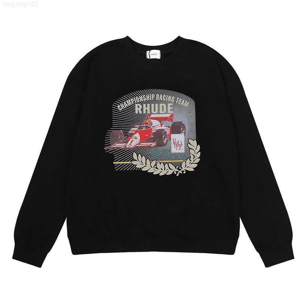 

ins chic rhude f1 racing gran prix circuit de monaco round neck pullover sweater hooded jackets coats, Black