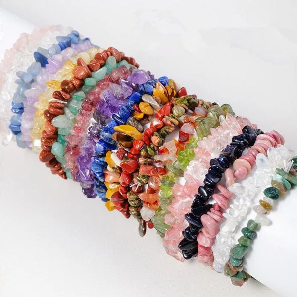 

natural gem stone strand bracelet irregular broken crystal stretch chip beads nuggets bracelets bangles quartz wristband for women, Black