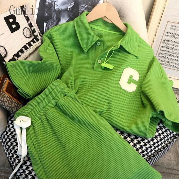 

women's tracksuits gmiixder green waffle casual sports suit men women's oversized tracksuits summer short-sleeved shirt and shorts, Gray