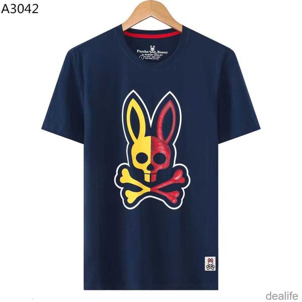 

psycho bunny spring and summer skull rabbit full paste printed round neck casual short-sleeved t-shirt fashion brand pure cotton men's, White;black