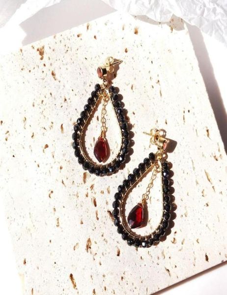 

stud lii ji garnet black spinel 14k gold filled dangle earrings natural stone handmade jewelry for women gift3687374, Golden;silver