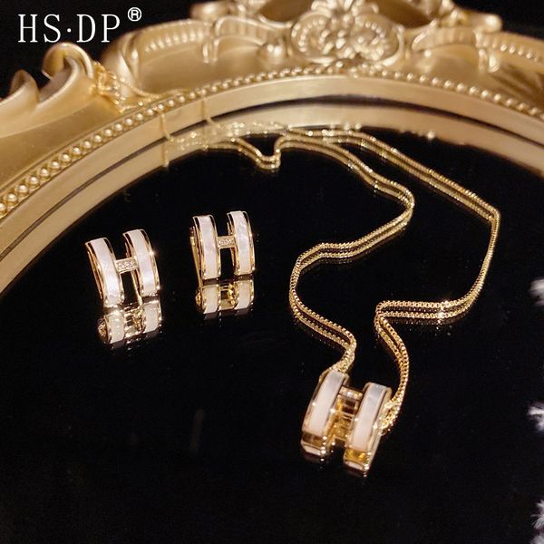 

elegant ladies earring and necklace sets letter h design wilde match copper zircon mother-of-pearl necklaces gold earrings, Silver