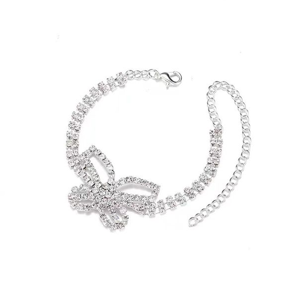 

women fashion silver color butterfly anklet for women rhinestone crystal foot bracelets boho beach sandals barefoot jewelry, Red;blue