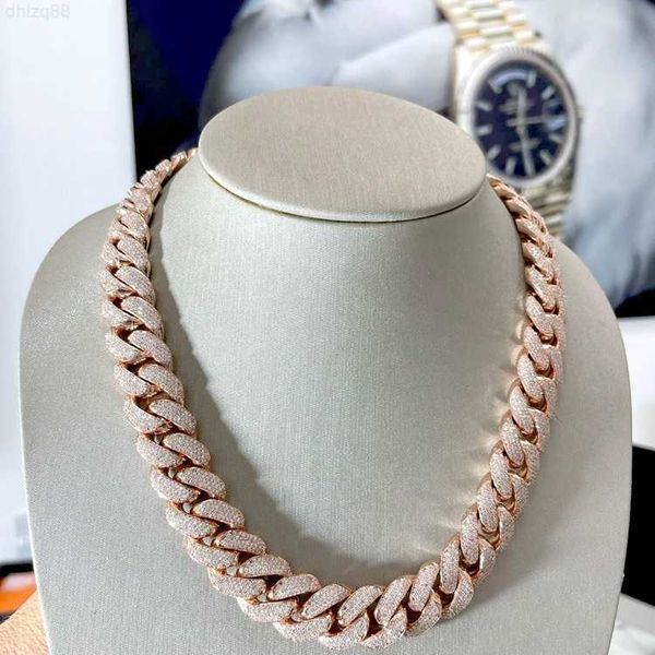 

aaa gems silver necklace 18mm 20mm silver/10k/14k/18k gold moissanite 4 rows prong iced out vvs miami cuban link chain