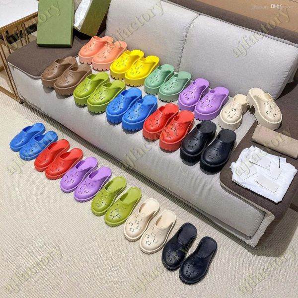

2022 designer women's slip on sandal platform perforated g sandal hollow shoes jelly colors high heel summer autumn rubber lug sole mul, Black