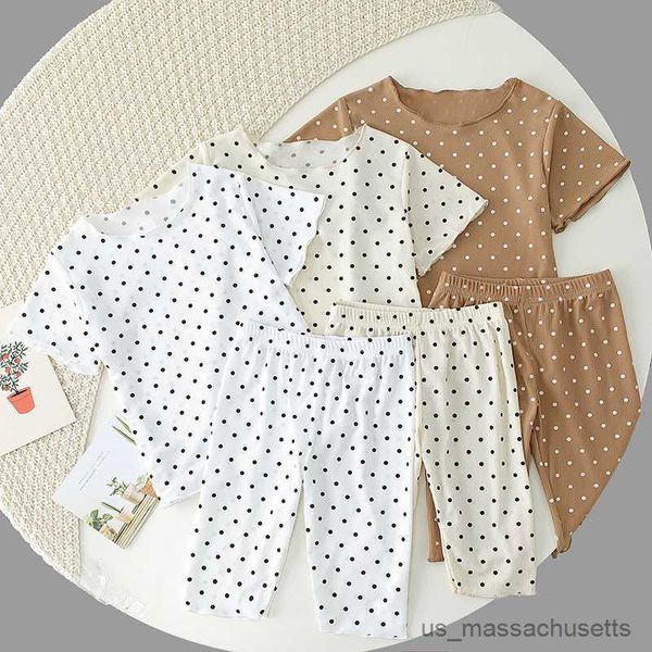 

pajamas girl sleepwear dot flower pyjamas kids 2023 summer baby pajamas set toddler girls indoor clothes suit loungewear 1 4y, Blue;red