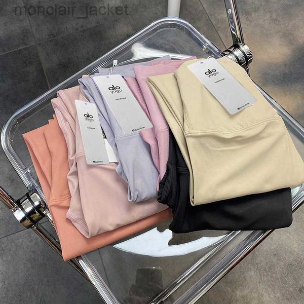 

desginer alos yoga leggings desginer alos t shirt spring and summer double-sided matte traceless naked high waist nylon fitness pants runnin, Black