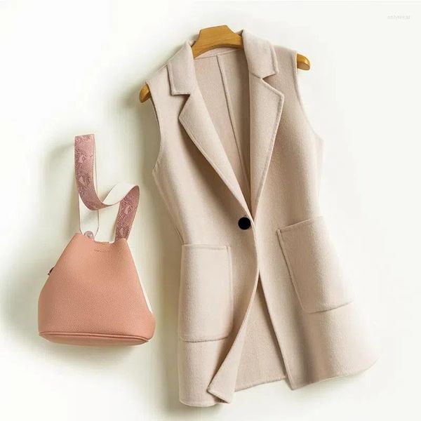 

Women's Vests Fashion Short Woolen Vest Female Tops 2023 Spring Autumn Women's Waistcoat Coat Casual Sleeveless Suit Jacket Pocket, Khaki