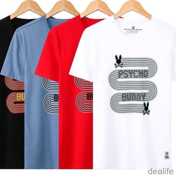 

psycho bunny 23 summer new skeleton rabbit flocking printing cartoon embroidery pattern short sleeve fashion brand casual men and women 8rt7, White;black