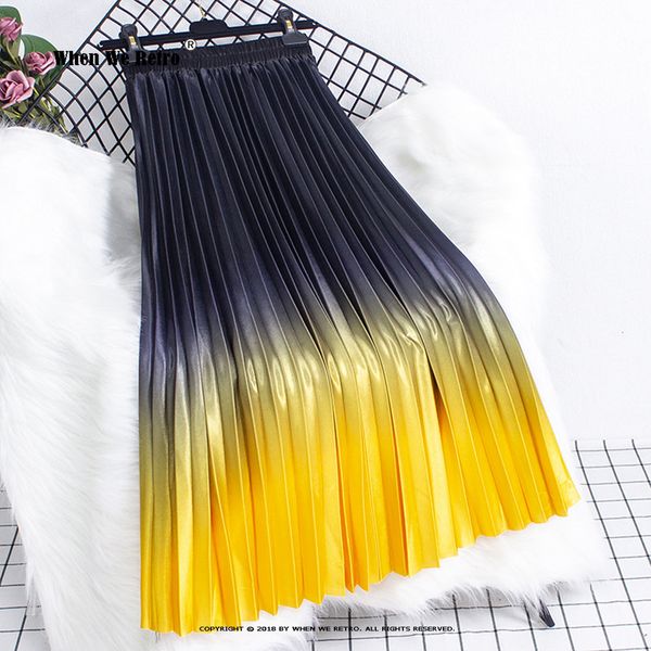 

skirts fashion gradient colorful women skirt vd2621 elastic waist pleated long skirts 230508, Black