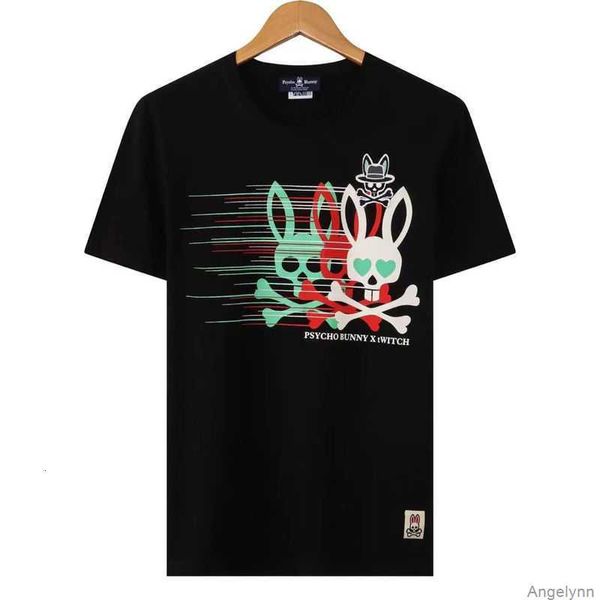 

psycho bunny 2023 summer new short sleeve t-shirts fashion brand versatile print skull rabbit pattern men's pure cotton fkav, White;black