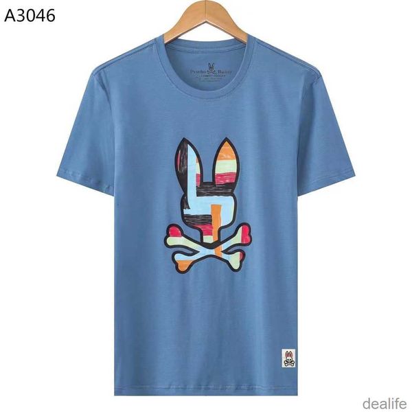 

psycho spring/summer bunny tshirt skull rabbit full patch round neck casual short sleeve t-shirt fashion brand pure cotton men's style, White;black