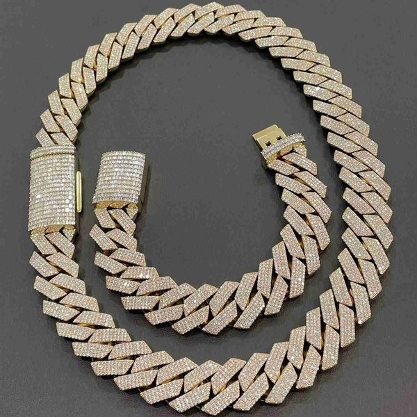 

mens gold chains 20mm iced out s925 sterling silver necklace prong vvs moissanite cuban link chain