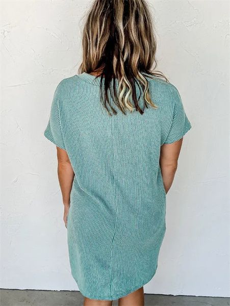 

striped ribbed knit t-shirt shift womrn dress, Black;gray