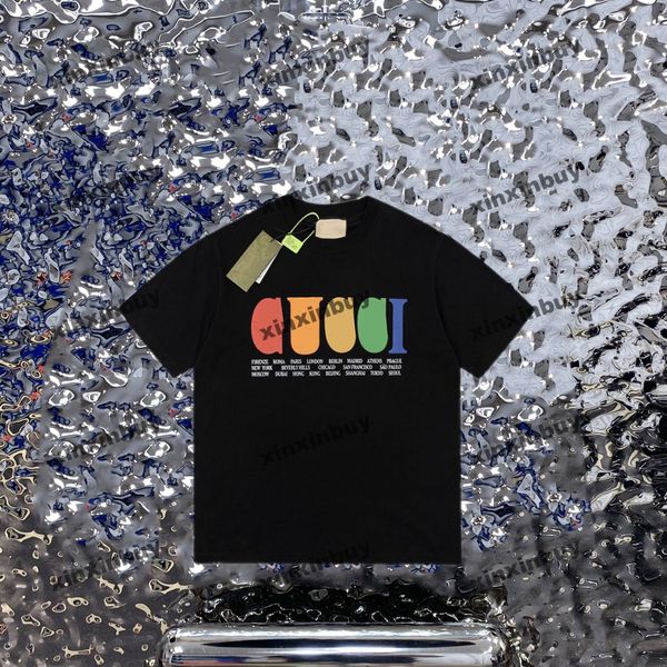 

xinxinbuy men designer tee t shirt 23ss rainbow letter paris print short sleeve cotton women white black xs-l, Black;brown