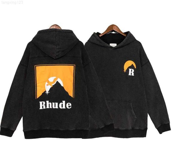 

mens rhude hoodie letter print long sleeve fashion men women sweatshirts luxury sweater hip hop hoodies brand, Black