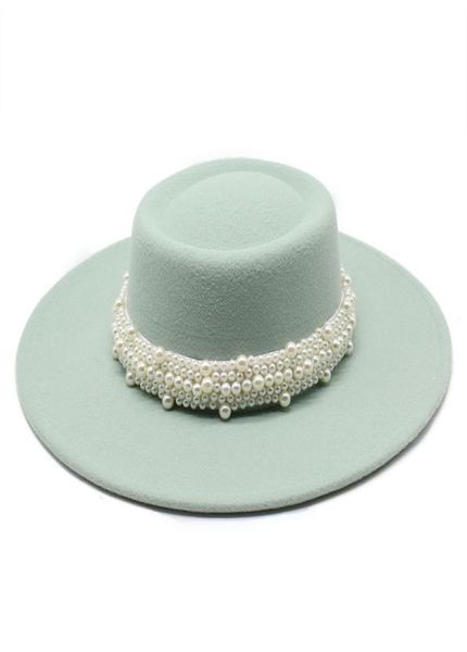 

ladies french elegant autumn winter derby hat 85cm wide brim felt fedoras hat with pearl retro party wedding cap2479006, Blue;gray