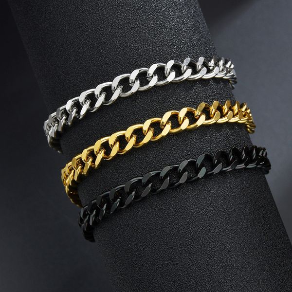 

chain stainless steel bracelets for men blank color punk curb cuban link on the hand jewelry gifts trend 230508, Black