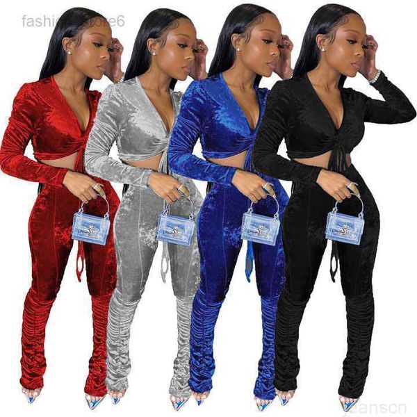 

designers women clothes pants 2023 autumn winter golden velvet long sleeve two-piece set, White