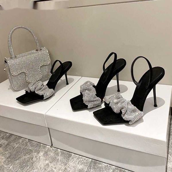 

sandal 2023 star style luxury rhinestones women sandals elegant stiletto high heels slingback gladiator summer party prom shoes 230302, Black