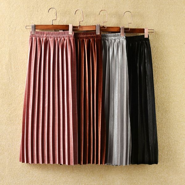 

skirts girls velvet pleated long skirt spring autumn children's cotton casual loose elastic waist skirts wt773 230508, Black