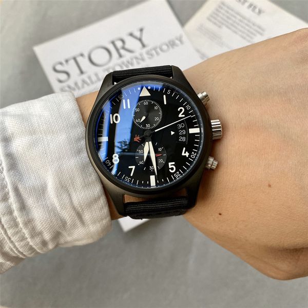 

2023 luxury quartz watch for men pilot series casual fashion men premium wristwatch black leather strap iwcs 15, Slivery;golden