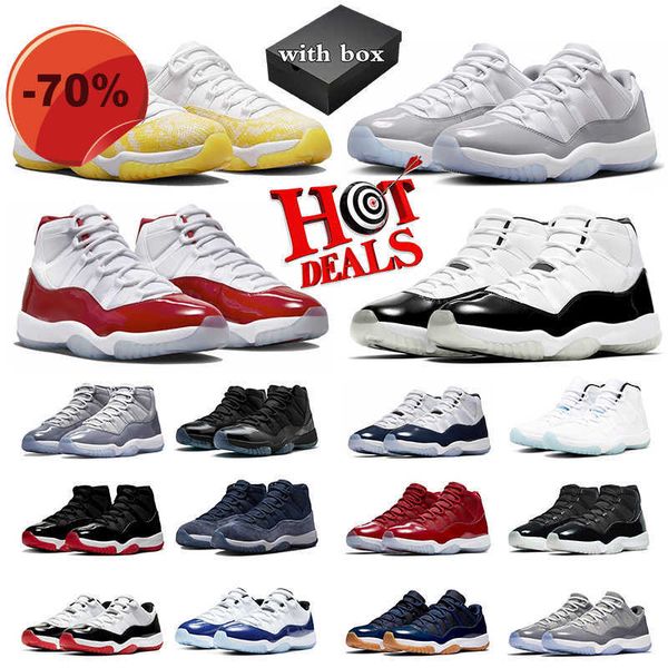 

sandals with box 11 cherry 11s basketball shoes men women cement grey yellow snakeskin midnight navy pure violet cap and gown concord 45 jum, Black