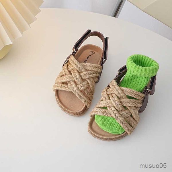 

sandals children hemp rope sandals kids handmade wood bran shoes toddler boys girls cork shoes baby casual sandal summer, Black;red