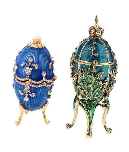 

2pcs luxury faberge easter eggs russian royal case leg jewellery box holder for ring bracelet earring jewellery organizer h2205059249002, Black;white