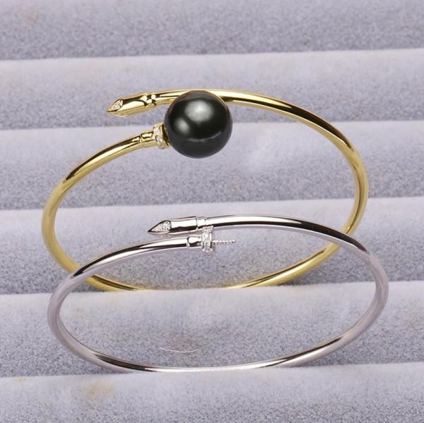 

fashion jewelry pearl bracelet settings nail bracelet for women diy 925 sterling silver strand bracelet summer style8830915, Slivery;crystal