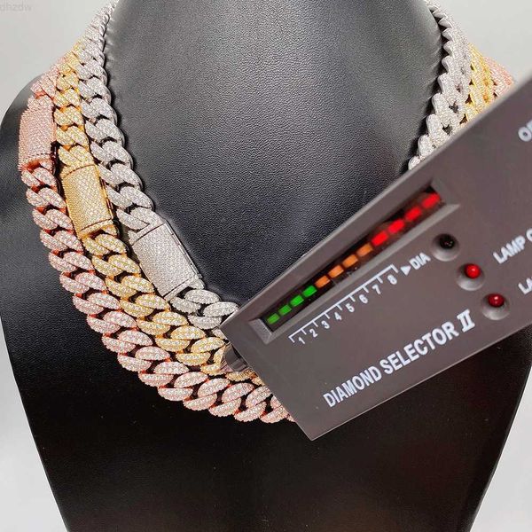 

fine jewelry miami hip hop fashion 18k gold plated vvs moissanite rose gold 12mm cuban link chain jewelry necklace, Silver