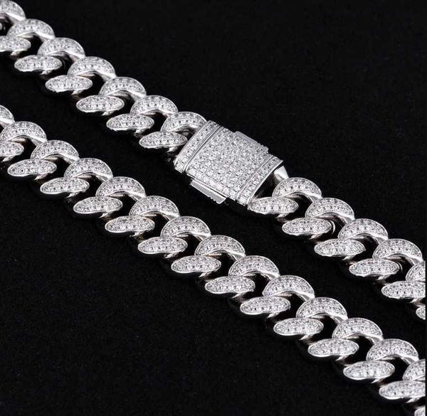 

krkc co hip hop jewelry 5a cz stone 12mm white gold mens iced out cuban chain necklace 925 sterling silver jewelry