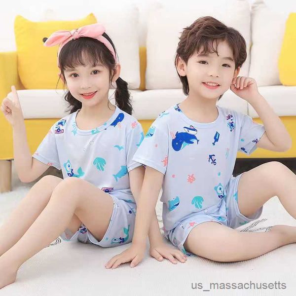 

pajamas children's pajamas set cartoon kids sleepwear baby boys clothes sleep suit summer cotton pyjamas infant nightwear for girls, Blue;red