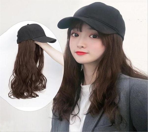 

long synthetic baseball cap wig natural black brown straight wigs naturally connect synthetic hat wig adjustable for girls y20079266765, Blue;gray