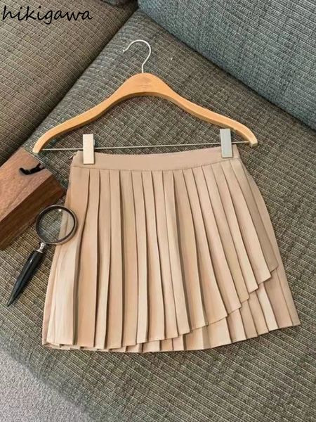 

skirts fashion korean skirt women faldas mujer de moda high waist slim irregular pleated mini skirts temperament jupe y2k clothes 230508, Black