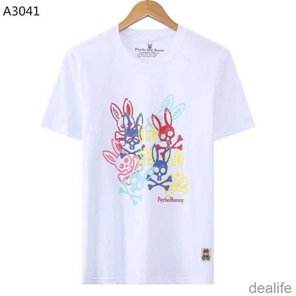 

psycho bunny men's short sleeve t shirts 23 spring/summer leisure fashion brand cartoon skeleton rabbit t-shirt printed pure cotton tee, White;black