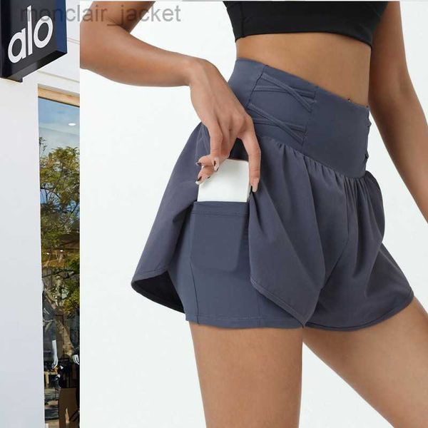 

desginer alos yoga shorts summer vacation two piece sports shorts women's anti running training fitness high waist pants, White;black