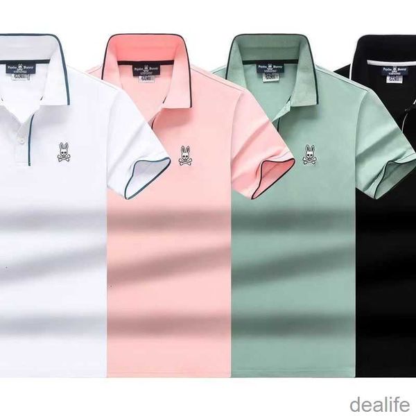

23 summer new psycho t shirt cartoon skull rabbit embroidered polo collar solid bunny trendy men's short sleeve delg, White;black