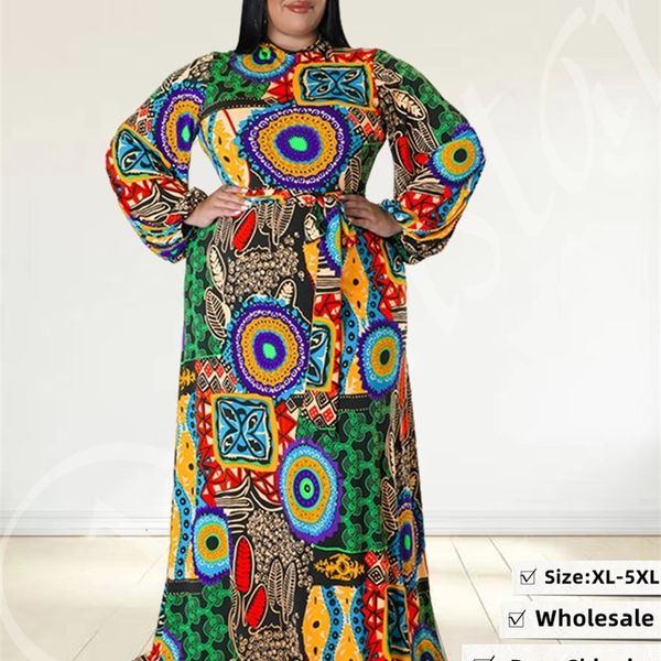 

plus size dresses wmstar size party for women fall clothes long sleeve printed africa maxi dress wholesale drop 230508, Black