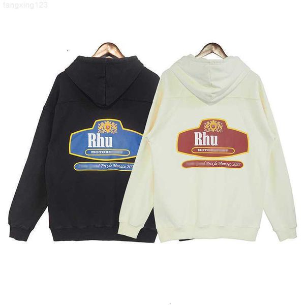 

autumn american navy 360g wash water terry rhude print hoodie men, Black