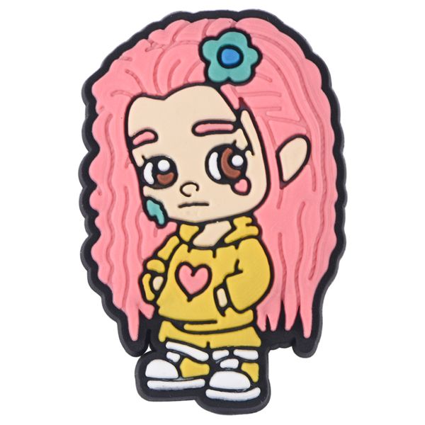 

new arrival in stock pink hair style karol g design pvc croc charms shoes decoration for clogs, White;pink