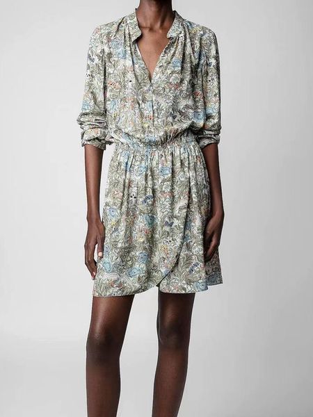 

party dresses 2023 spring summer floral print button blouses mini dresses mid length dresses skirt clothing 230508, White;black