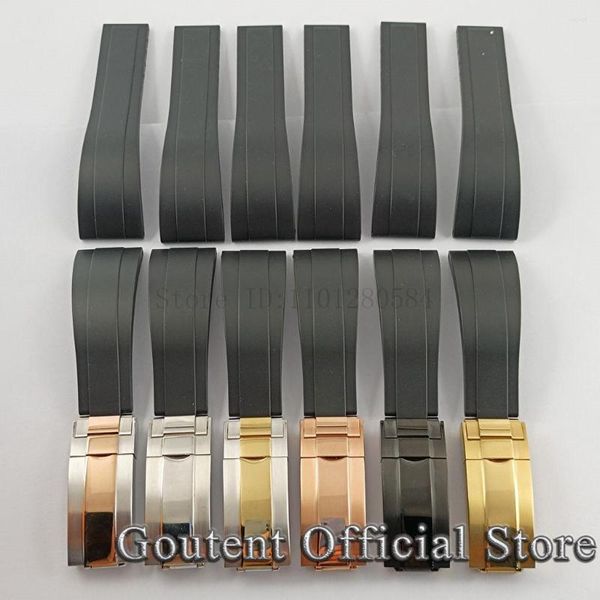 

watch bands goutent 20mm hight quality rubber strap with steel silver black gold plated buckle band, Black;brown