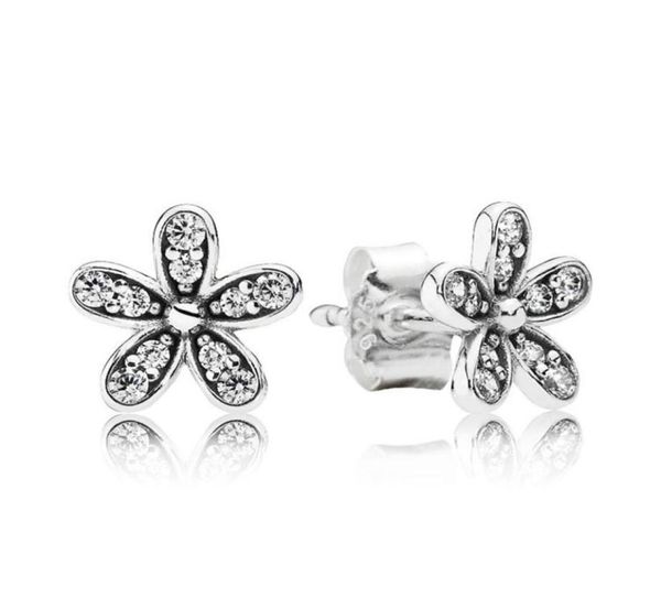 

authentic 925 silver daisy small earrings for pandora cz diamond wedding jewelry cute girls earring with gift box set6923674, Golden;silver