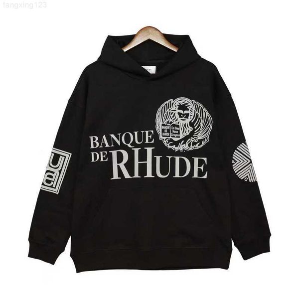

men's hoodies sweatshirts mens sweater rhude designer hoodie letter-printed long-sleeved street holiday casual couple's same cloth, Black