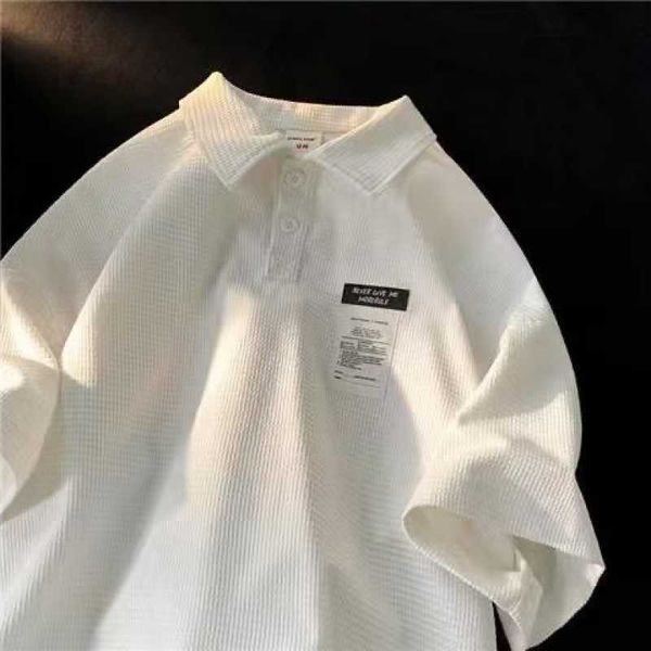 

american sleeve lapel summer t-shirt waffle ffle short sleeve waffle ffle tide brand men's half sleeve shirt polo shirt american style, White;black