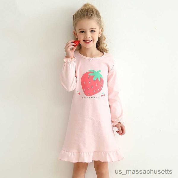 

pajamas kids nightdress for girls long sleeve sleepwear strawberry parent-child dress nightgown cute princess homewear children pajamas, Blue;red