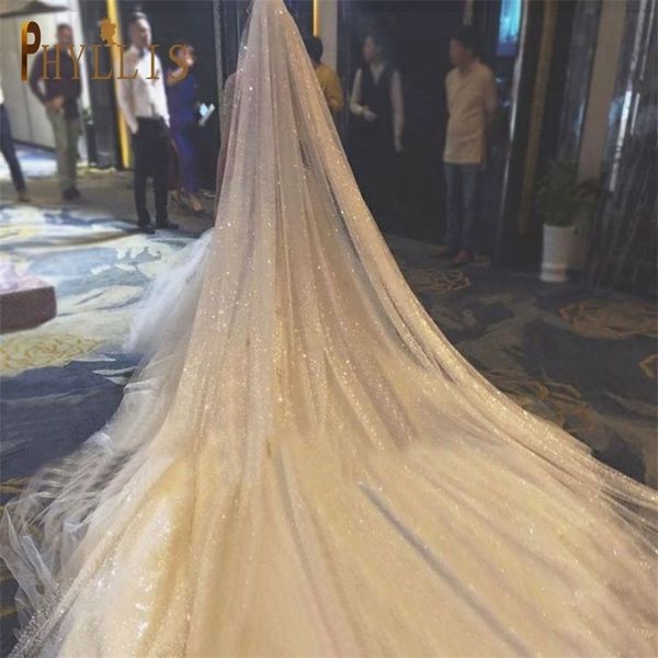 

wedding hair jewelry b58 d sparkle veil champagne colored s bling bridal s long 3 m 5m bride luxury cathedral 230506, Slivery;golden